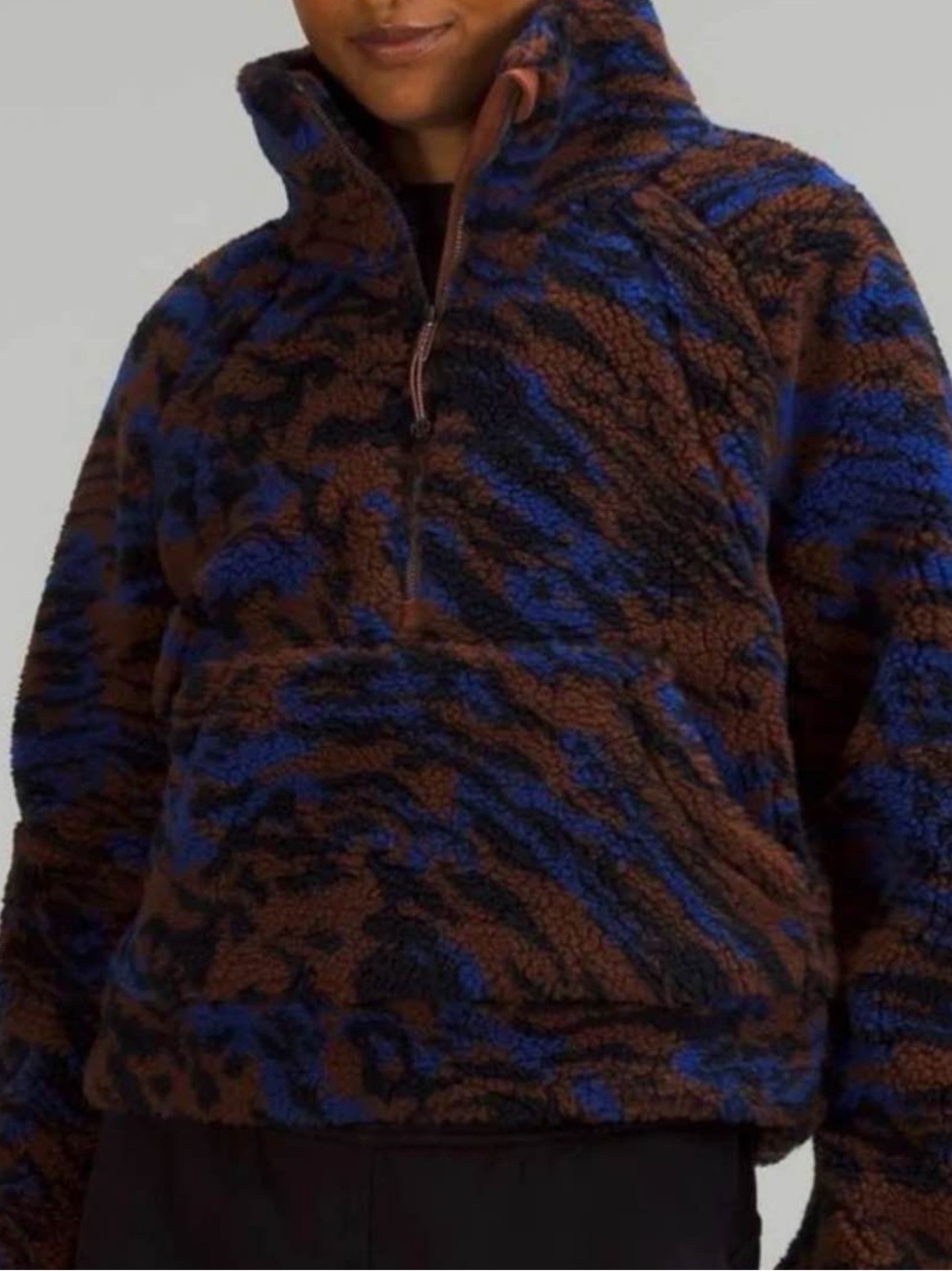 Lululemon Scuba Oversized Funnel Neck Half Zip Camo Sherpa Sweatshirt Blue/Brown